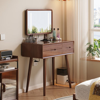 Coiffeuse moderne nordique en bois massif avec miroir éclairé et meuble de rangement simple pour salon et petit appartement