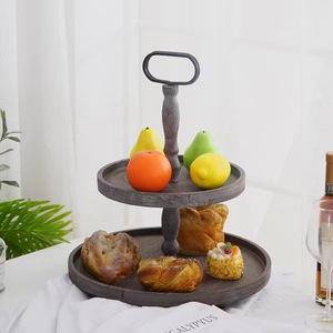 Bán buôn biểu tượng tùy chỉnh paulownia gỗ hai lớp khay cổ điển đau khổ bánh tráng miệng hiển thị tấm đồ ăn loại món ăn - Product Image 3