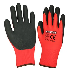 13Gauge Red Polyester Nitrile Gardening Gloves Abrasion Resistant Construction Gloves Sandy Nitrile Coated Work Gloves Men