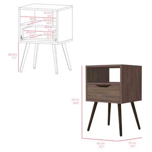 Fugaz Nightstand Open <b>Shelf</b> Single Drawer Dark <b>Walnut</b> Finish Bedroom Furniture - Product Image 3