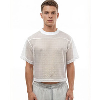 T-shirt court en maille violette pour homme, à manches courtes, respirant, transparent, col rond, décontracté, streetwear d'été