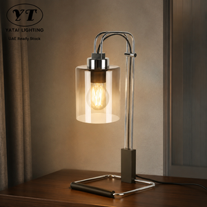 Lampe de table moderne en métal avec abat-jour en verre, ampoule E27, lumière décorative d'ambiance pour chambre à coucher, chevet, salon - Product Image 1