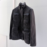 Nouvelle arrivée : Veste en cuir véritable pour femme, col montant, en peau de mouton, style artisanal, coupe irrégulière, multi-poches, vêtement de travail