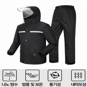 Juego de chubasquero de entrega negro impermeable perfecto superior e inferior para montañismo y Pesca - Product Image 1