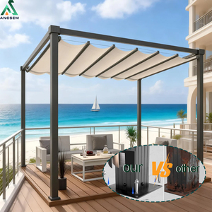 <span class=keywords><strong>Pergola</strong></span> à auvent réglable manuellement ANCSEM, structure en <span class=keywords><strong>aluminium</strong></span> pour patio et jardin, avec sangles de verrouillage incluses - Product Image 4