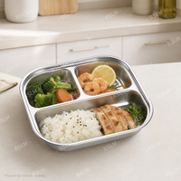 Boîte à lunch carrée en acier inoxydable 304 durable, plateau alimentaire pour micro-ondes, assiette compartimentée pour enfants avec couvercle pour la rentrée scolaire