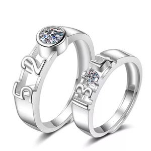 Juego de Anillos Ajustables Clásicos para Pareja, Anillos Abiertos de Latón Chapado en Rodio/<span class=keywords><strong>Oro</strong></span> con Diseño de Flor de Circonio para Enamorados - Product Image 4