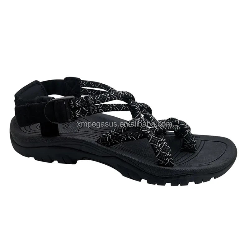 2022 New Casual straps Flats Stretchy Webbing Black Outdoor Sandals For Women And Ladies