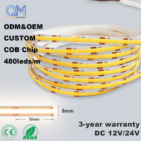 Tira de Luz LED COB de Alta Densidad, 480 LED/m, 24V, IP20, 3000K, Blanco Cálido, Flexible, para Iluminación Lineal