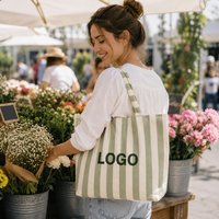 Sac fourre-tout en toile de coton rayé avec logo personnalisé, écologique, réutilisable, grande capacité, pour la plage, les courses, la vie quotidienne