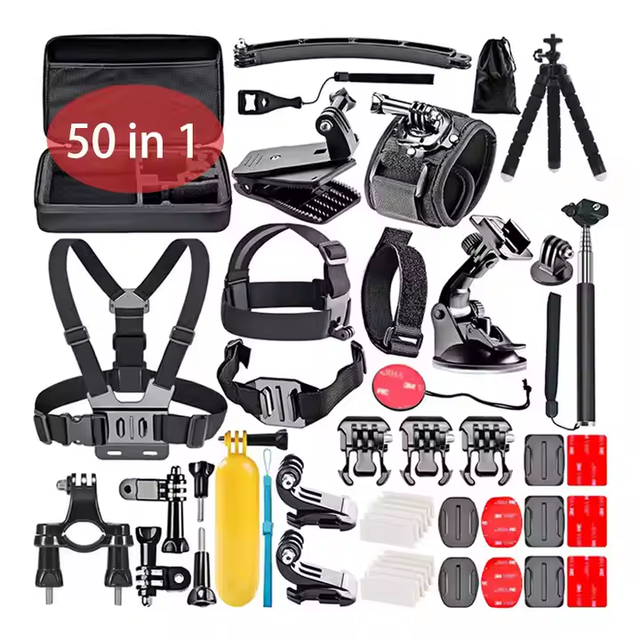 Ausek 50 in 1 Sports Cam Accessories Various Action Camera Accessories with Stand and Chest Strap Accessories for Helmet