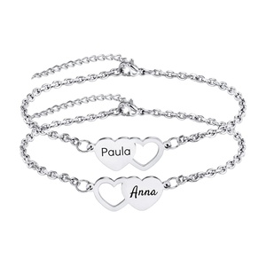 Custom Stainless Steel Best Friends Friendship Engraving <strong>Name</strong> <strong>Personalised</strong> Heart Charm <strong>Bracelet</strong> Jewelry Women China Supplier - Product Image 1