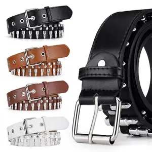 Dropshipping Custom Designer Bullet PU Leather Belts Punk Style Fashion Belts For Ladies Jeans Belt