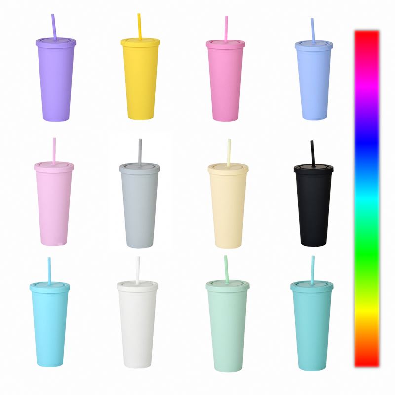 Экологически чистый акриловый стакан с двойными стенками, 16 унций, не содержит БФА, тонкий, матовый, конфетного цвета, с двойными стенками, пластиковый, как бутылка для воды с соломинкой