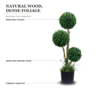 Arbre topiaire en buis artificiel | Plante en pot de feuilles de Milan à triple boule | Faux verdure décorative pour la maison et le jardin