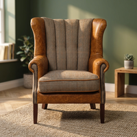 Fauteuil Chesterfield contemporain à dossier haut, une place, revêtement écologique en cuir véritable et pieds en bois pour salon