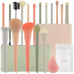 Pinceaux de maquillage ensemble 17 pièces avec trousse de maquillage éponge brosse protecteur visage poudre fond de teint brosse Kit boîte-cadeau