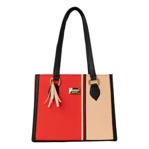 Bolso Tote para Mujer Fana Cora M3855 Rojo Beige, Cuero PU, Bloques de Color, Estilo Moderno, Uso Diario - Product Image 1