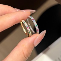 Bague Éternité Arc-en-ciel en Argent Sterling S925 avec Moissanite, Bicolore Argent et Or, Bijou Tendance pour Femme, Idée Cadeau