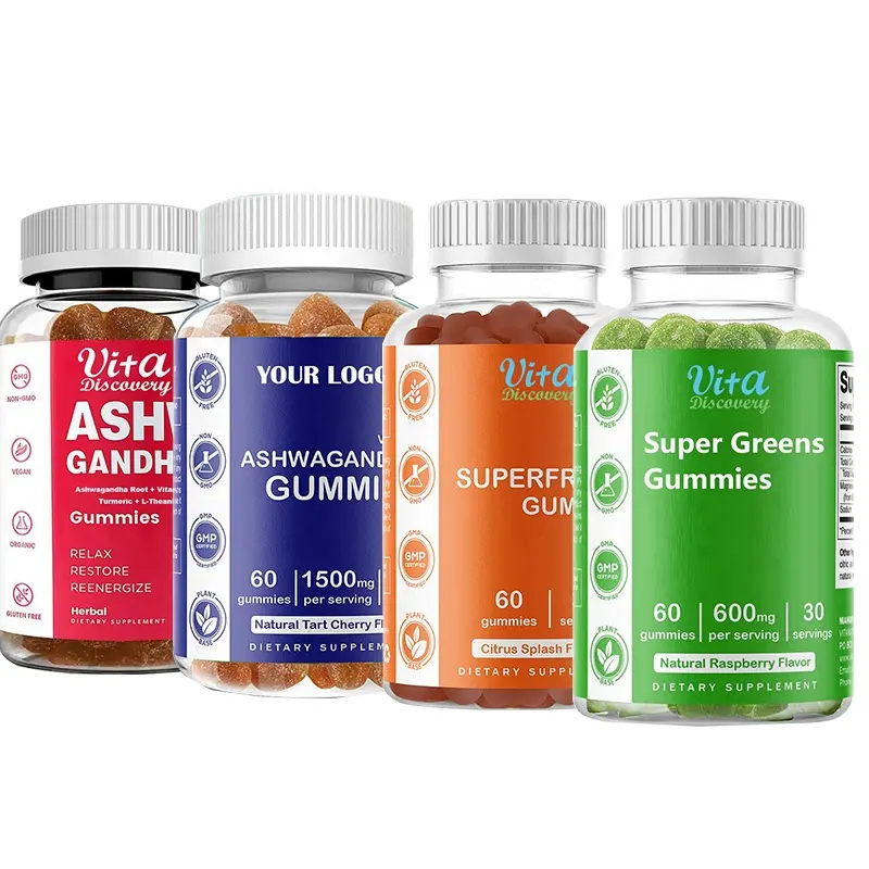 Superfrutas de colágeno de vitaminas pms, super vendas, gummies vegan KSM-66 ashwagandha, cider de maçã, vinagre l-gluthione pílulas