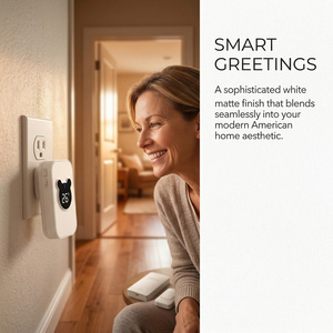 Sonnette de porte minimaliste blanche auto-alimentée avec affichage LED ours mignon, installation facile sans câblage, alerte de sécurité domestique - Product Image 6