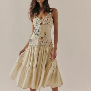 Nouvelle Collection : Robes Bohèmes de Soirée pour Femmes, Broderie Florale, Bretelles Fines, Sans Manches, Dos Nu - Product Image 1