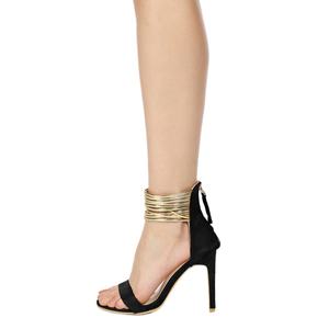Chaussures à talons aiguilles pour femmes, noires et dorées, à bride cheville, <span class=keywords><strong>bout</strong></span> <span class=keywords><strong>ouvert</strong></span>, fermeture éclair, talons aiguilles, chaussures de soirée tendance 2022, sandales classiques en daim, toutes occasions - Product Image 3