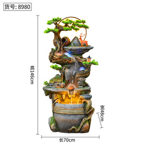 Zen Lucky Fengshui Ornement de jardin intérieur/extérieur Décoration murale en fibre de verre avec rideau d'eau et fontaine - Product Image 6