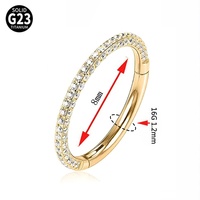 Cincin Hidung Titanium G23 Baru Berlapis Elektroplating dengan Zirkon Tiga Sisi, Model Segmen Berengsel Unisex 8mm Bentuk Geometris Perhiasan Tubuh