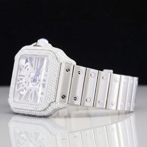 นาฬิกากลไกอะนาล็อกสแตนเลสสตีลโบราณทรงสี่เหลี่ยมหรูหราออกแบบได้ตามต้องการมาใหม่สไตล์ฮิปฮอปโมอิสซาไนต์ประดับเพชร - Product Image 1