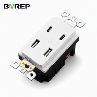 Stopkontak Charger USB Dalam Dinding BAREP 4.8A 2 USB-C 2 USB-A Bersertifikasi CULus dengan IC Pengisian Cerdas untuk Pemasangan Kotak Standar AS