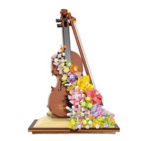 Ensemble de micro-briques Romantisme Français Rose & Violon - Mélodie de Piano en Éveil, Cadeau Artistique en Gros pour Elle
