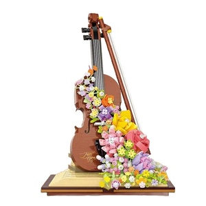 Ensemble de micro-briques Romantisme Français Rose & Violon - Mélodie de Piano en Éveil, Cadeau Artistique en Gros pour Elle - Product Image 1
