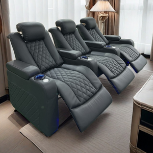 Ensemble de meubles de théâtre de luxe au design agréable, chaise de cinéma en cuir véritable avec tasse de boisson rafraîchissante pour salon ou hôtel - Product Image 3