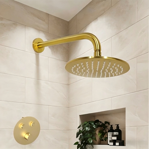 Brazo de Ducha en Forma de L de Acero Inoxidable de 16 Pulgadas, Montaje en Pared, Dorado Brillante, Cabezal de Ducha de Alta Presión, Diseño Moderno para Baño - Product Image 3