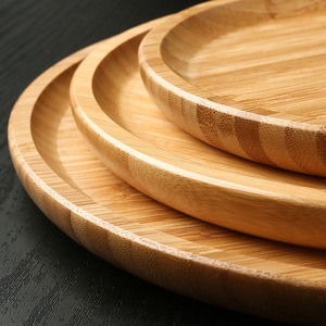 Plateaux de service en bambou rectangulaires et ronds pour tasses à thé, fruits, pain, style japonais, design simple, ensemble de plateaux en bois massif - Product Image 4