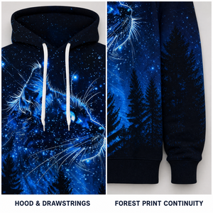 Sweat à capuche décontracté pour homme Cosmic Cat Art, imprimé 3D champ étoilé et silhouette de forêt, coupe régulière, style automne - Product Image 6