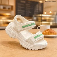 Sandales de sport à plateforme épaisse pour femmes, avec sangle imprimée lettres, respirantes, en tricot, à bout ouvert, pour la plage