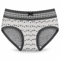 Sous-vêtements en laine mérinos pour femmes, culottes douces et chaudes à imprimé écossais vintage et étoiles avec bordure en dentelle