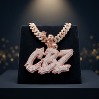 Pendentif unisexe hip-hop en or rose avec lettre, breloque en moissanite sertie clos, taille brillant rond, bijoux plaqués argent pour soirée