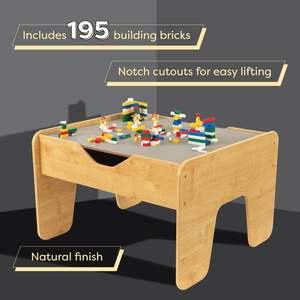 Table d'activités en <span class=keywords><strong>bois</strong></span> réversible avec <span class=keywords><strong>planche</strong></span> avec 195 briques de construction, <span class=keywords><strong>gris</strong></span> naturel, cadeau pour 3 ans - Product Image 2