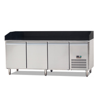 Équipement de cuisine commercial sur mesure OEM, table de préparation de pizzas en acier inoxydable 304 avec refroidissement par ventilateur, 2 ou 3 portes, réfrigérateur