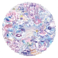 50 autocollants transparents en PET imperméables sur le thème des princesses, style mignon, pour carnets de notes DIY et boîtes de rangement, impression offset violette