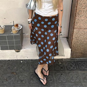 French Vintage Contrast Polka Dot Mesh <b>Midi</b> <b>Skirt</b> Women Irregular Hem Low Waist A Line <b>Tulle</b> <b>Skirt</b> Elegant Street Style - Product Image 2