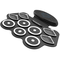 Batterie électronique portable enroulable à 9 pads en silicone, avec pédales et baguettes pour la pratique musicale