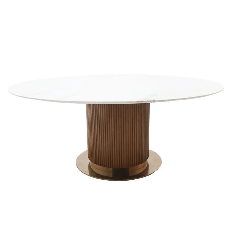 Meja Makan bulat Modern Nordic, furnitur dapur marmer meja makan dan dasar Stainless Steel silinder meja makan Oval