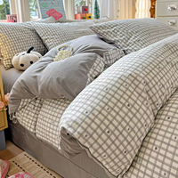 Ensemble de housse de couette 4 pièces en polyester lavé imprimé motif nœud, lavable, avec sac de rangement à cordon de serrage