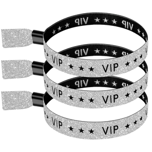Silver VIP Fabric Wristband with Star Printing Premium Promotional Wristbands for Events and Club Activities