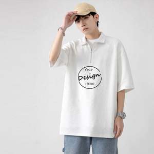 เสื้อโปโลสีดำขนาดใหญ่พิเศษสำหรับผู้ชายเสื้อยืดปักลายฮิปฮอปโชว์ไหล่คอเสื้อมีซิปสีดำขนาดใหญ่พิเศษ - Product Image 6