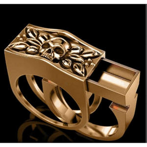 H140 Anello da uomo in acciaio inossidabile con teschio, placcato oro 18 carati, gioiello alla moda, regalo per lui - Product Image 2